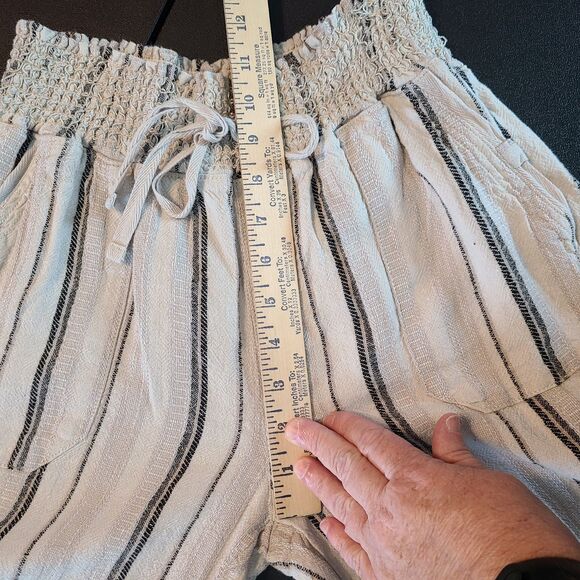 Sincerely Jules Womens M Tan Striped Roll Tab Hem Cuffed Linen Blend Pants Boho - Picture 12 of 15